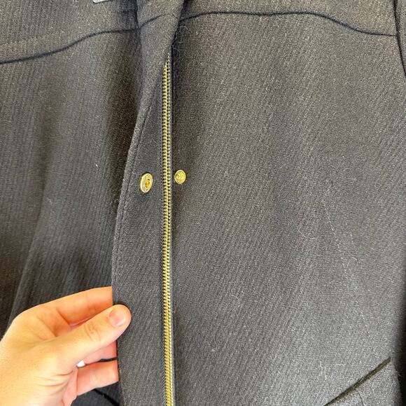 Cole Haan Black Faux Fur Trim Hooded Wool Long Duffle Pea Coat Womens Size 8 - Picture 9 of 16